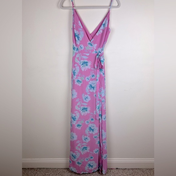 WAYF | Feminine Pink Mauve Floral Angelina Wrap Maxi Dress Gown | XS - Picture 6 of 13